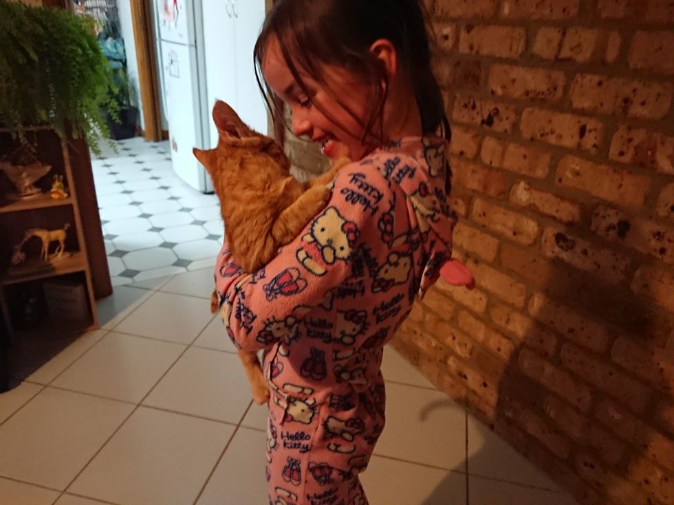 女の子に抱っこされる子猫