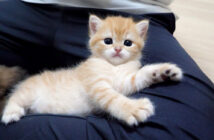 膝を自分のベッドだと思っている子猫