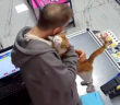 店主にハグをする猫